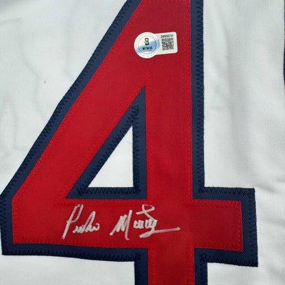 Autographed/Signed Pedro Martinez Boston White Baseball Jersey Beckett BAS COA