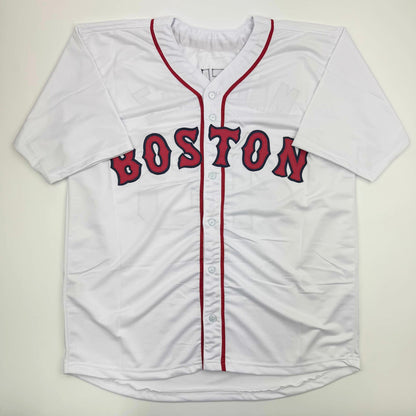 Autographed/Signed Pedro Martinez Boston White Baseball Jersey Beckett BAS COA