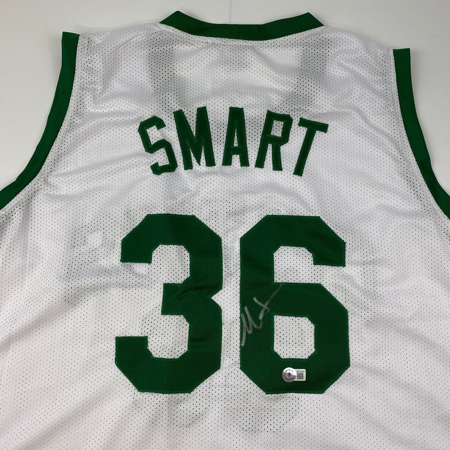 Autographed/Signed Marcus Smart Boston White Basketball Jersey Beckett BAS COA