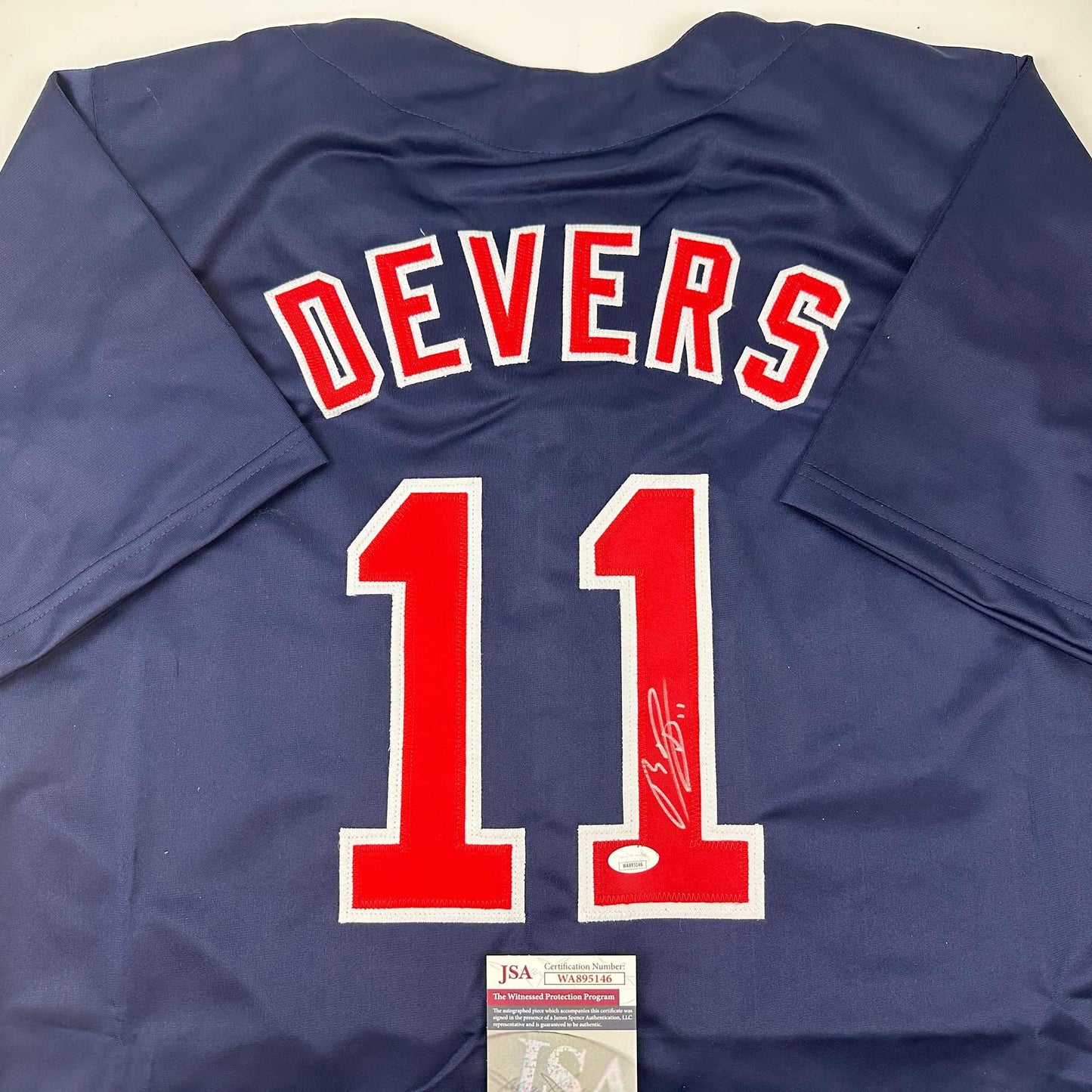 Autographed/Signed Rafael Devers Boston Blue Baseball Jersey JSA COA