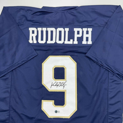 Autographed/Signed Kyle Rudolph Notre Dame Blue College Football Jersey Beckett BAS COA
