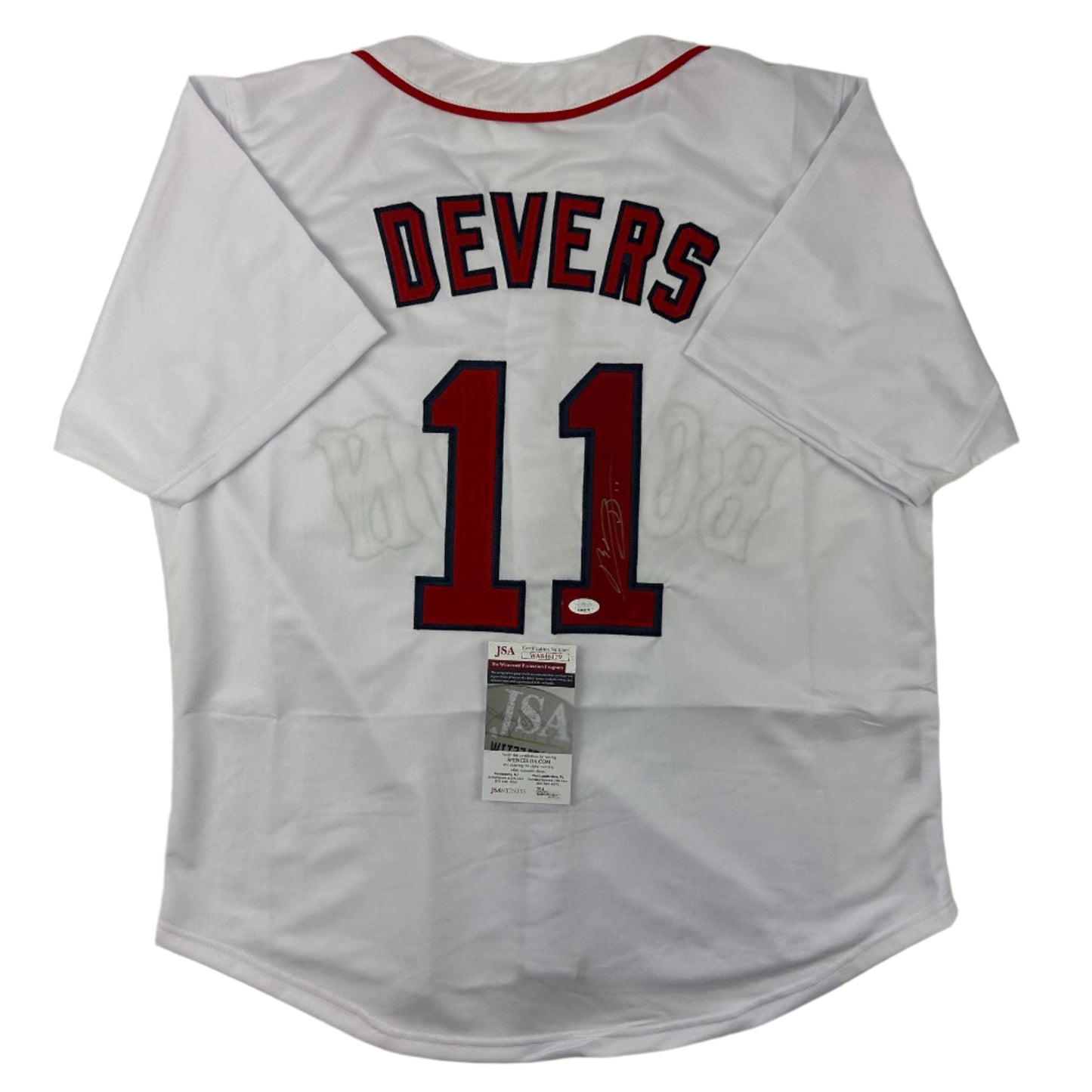 Autographed/Signed Rafael Devers Boston White Baseball Jersey JSA COA