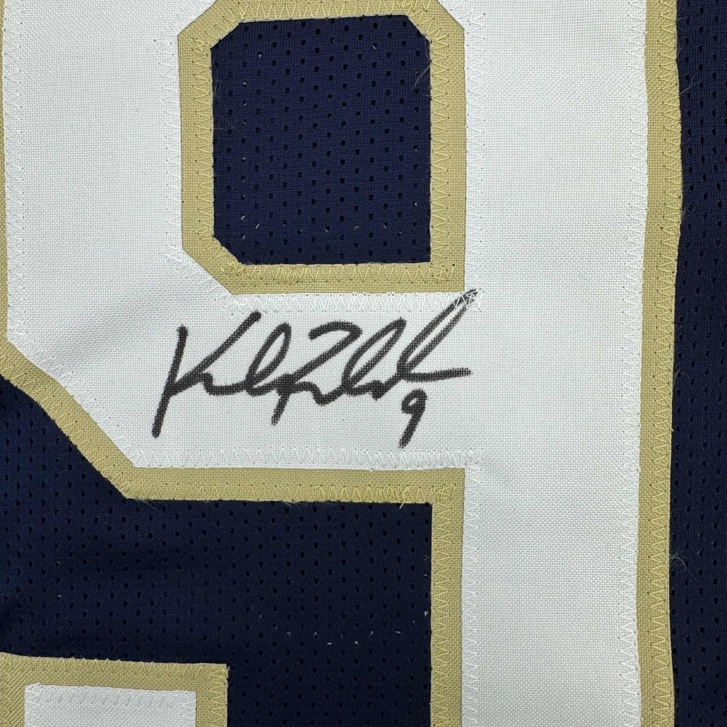 Framed Autographed/Signed Kyle Rudolph 35x39 Notre Dame Blue College Football Jersey Beckett BAS COA