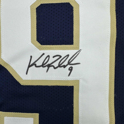 Framed Autographed/Signed Kyle Rudolph 35x39 Notre Dame Blue College Football Jersey Beckett BAS COA