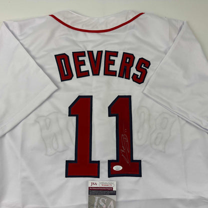 Autographed/Signed Rafael Devers Boston White Baseball Jersey JSA COA