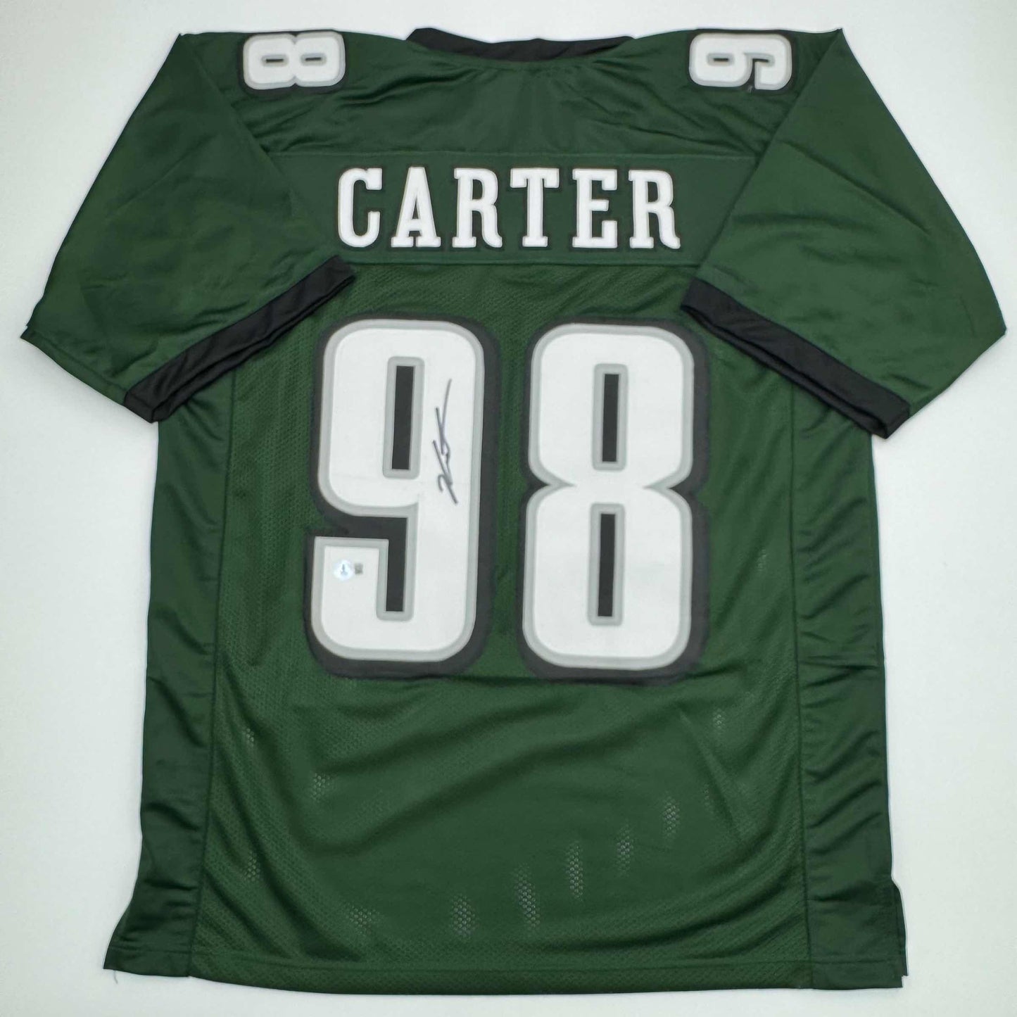 Autographed/Signed Jalen Carter Philadelphia Green Football Jersey Beckett BAS COA