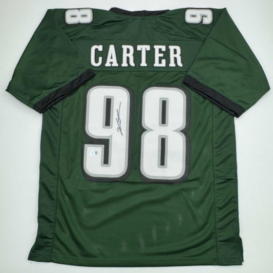 Autographed/Signed Jalen Carter Philadelphia Green Football Jersey Beckett BAS COA