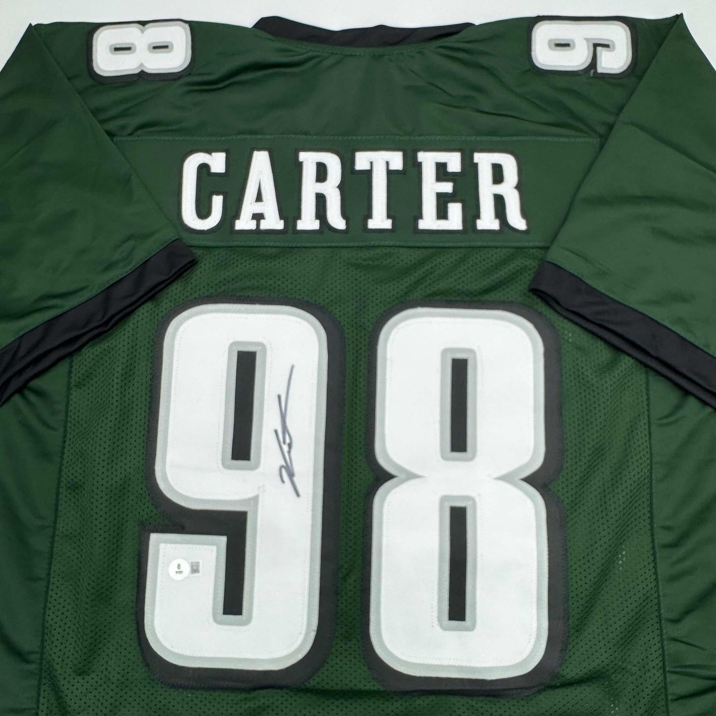 Autographed/Signed Jalen Carter Philadelphia Green Football Jersey Beckett BAS COA