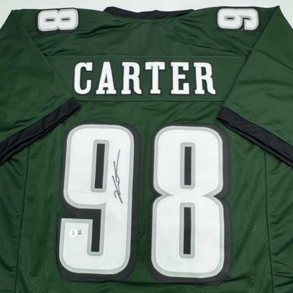 Autographed/Signed Jalen Carter Philadelphia Green Football Jersey Beckett BAS COA