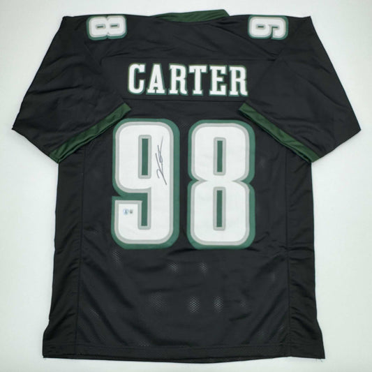 Autographed/Signed Jalen Carter Philadelphia Black Football Jersey Beckett BAS COA