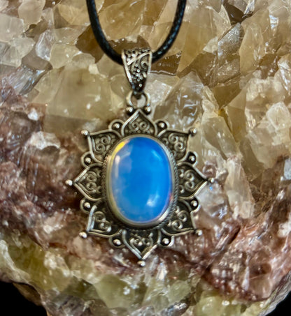 Bohemian Sunflower Moonstone Pendant Necklace
