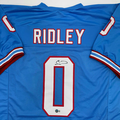 Autographed/Signed Calvin Ridley Tennessee Retro Blue Football Jersey Beckett BAS COA