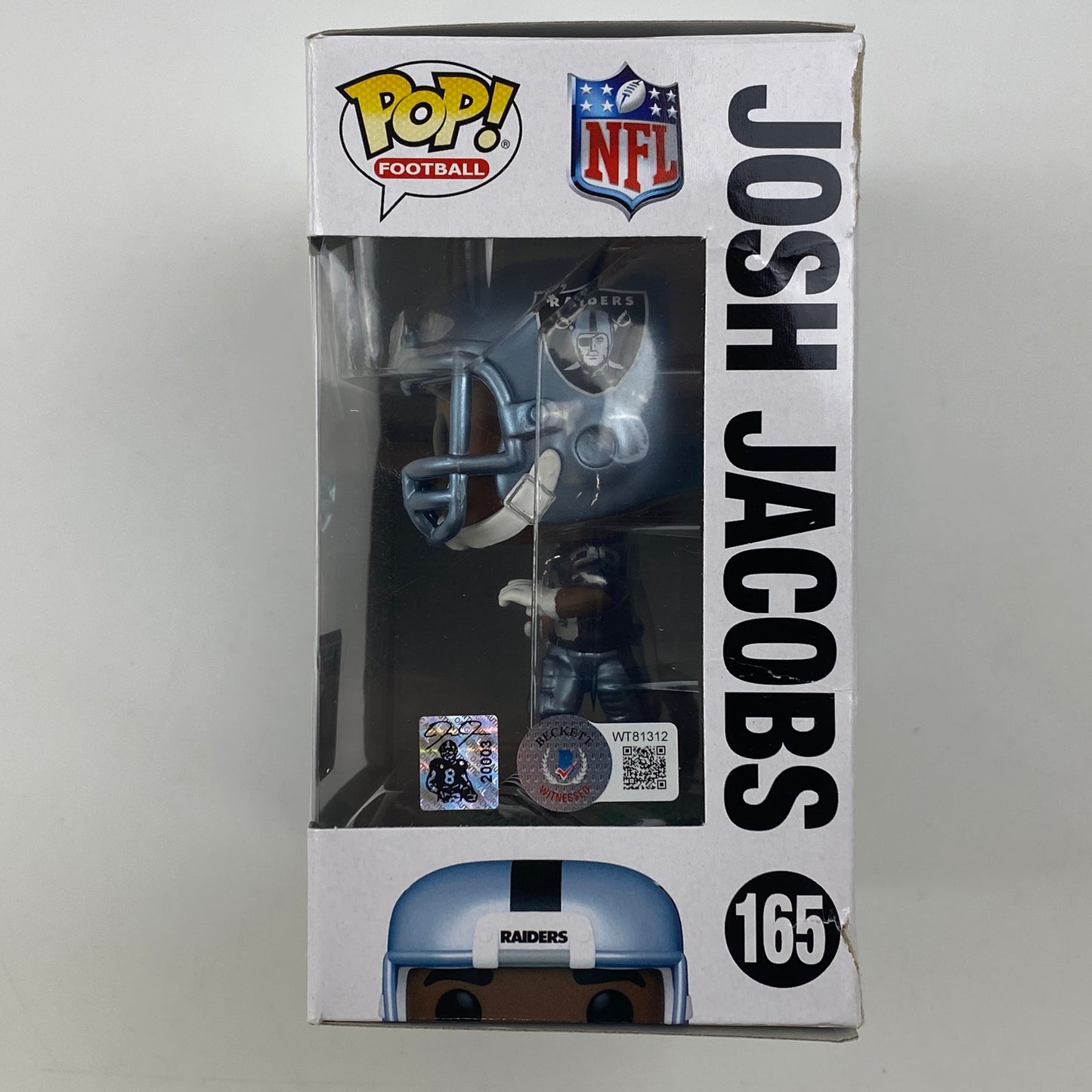 Autographed/Signed Josh Jacobs Las Vegas Oakland Raiders Funko Pop #165 Football Figurine Toy Beckett BAS COA