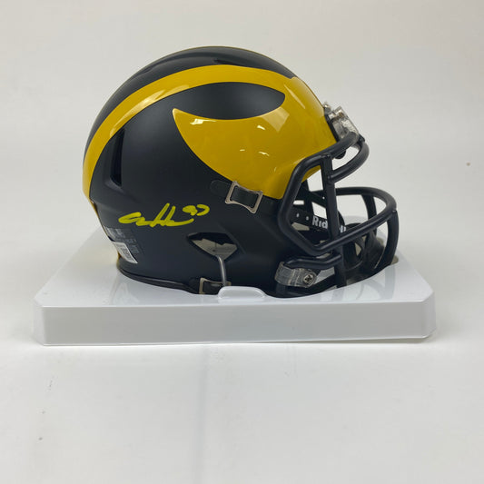 Autographed/Signed Aidan Hutchinson Michigan Wolverines Mini College Football Helmet Beckett BAS COA