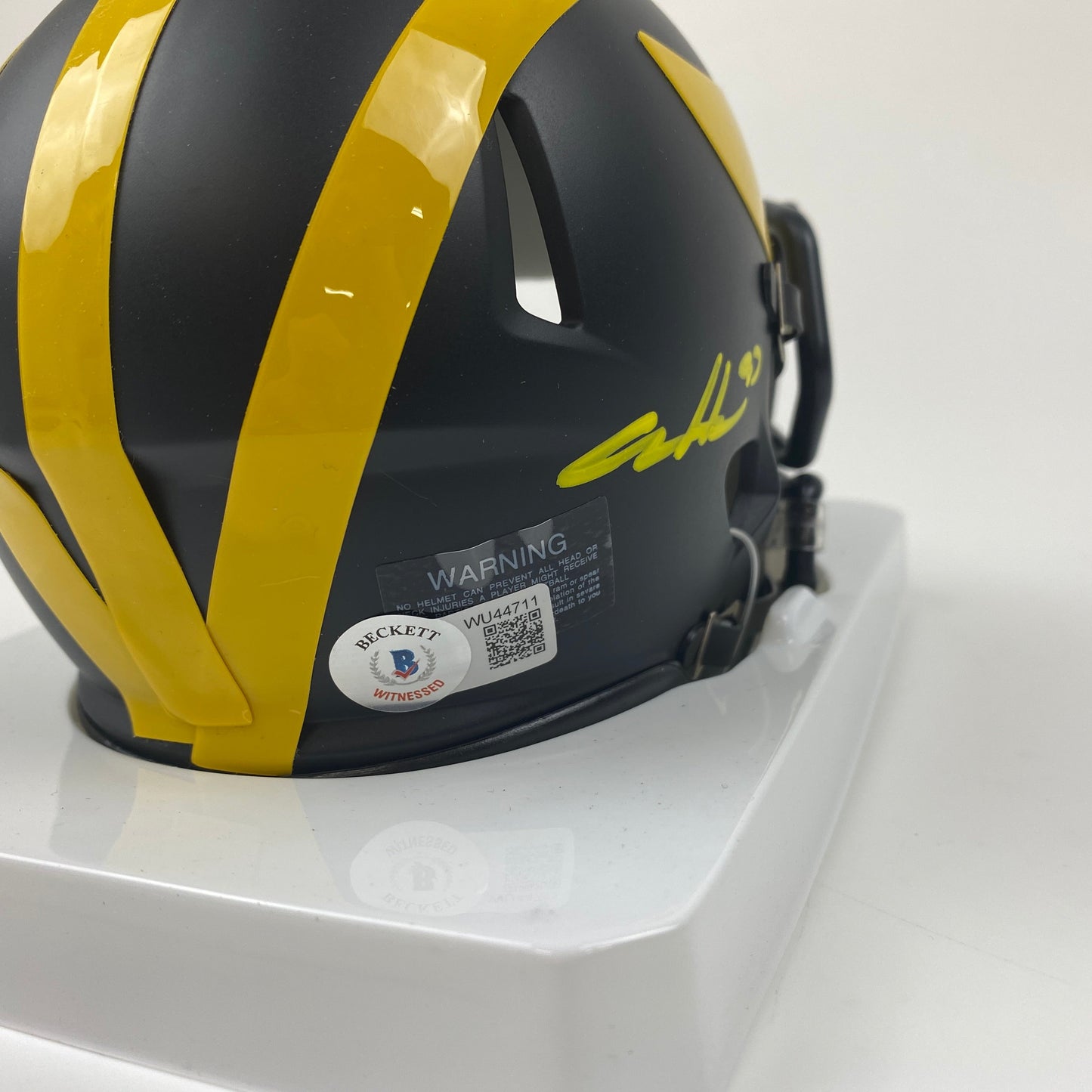 Autographed/Signed Aidan Hutchinson Michigan Wolverines Mini College Football Helmet Beckett BAS COA