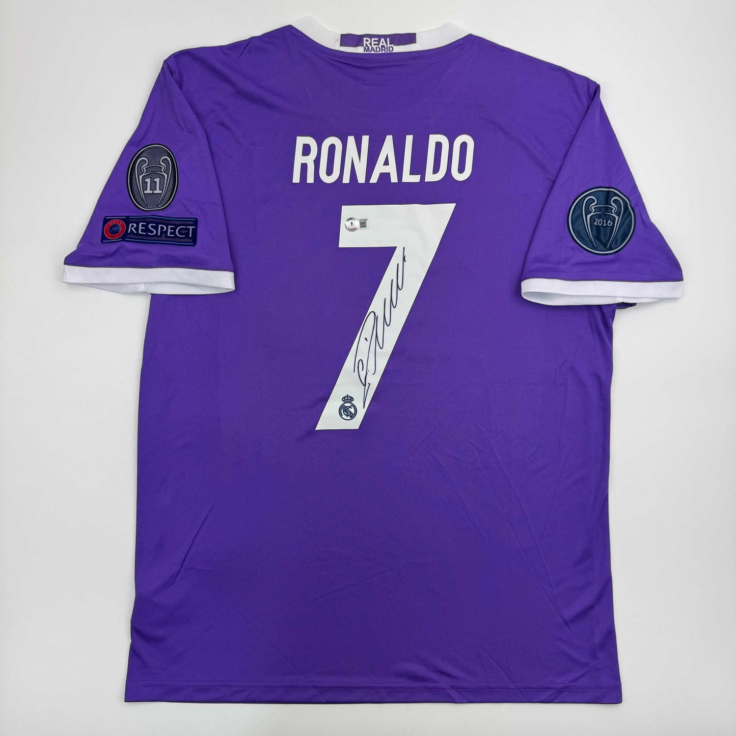 Autographed/Signed Cristiano Ronaldo Real Madrid Purple Soccer Jersey Beckett BAS COA