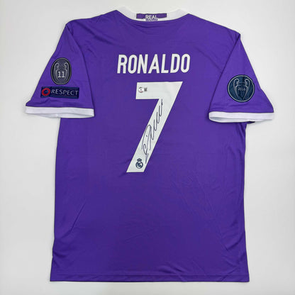 Autographed/Signed Cristiano Ronaldo Real Madrid Purple Soccer Jersey Beckett BAS COA