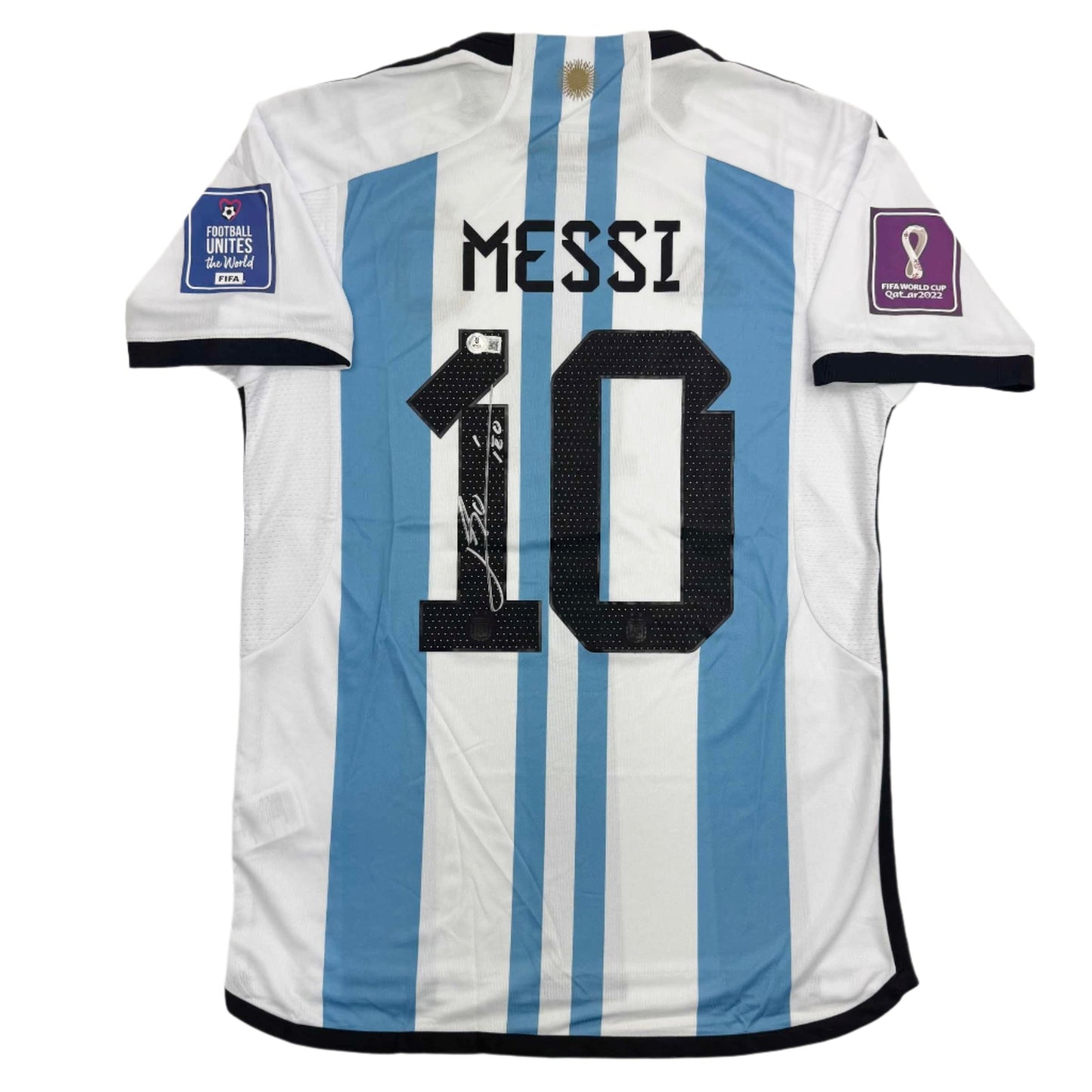 Autographed/Signed Lionel Leo Messi Argentina Blue/White Soccer Jersey Beckett BAS COA