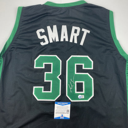 Autographed/Signed Marcus Smart Boston Black Basketball Jersey Beckett BAS COA