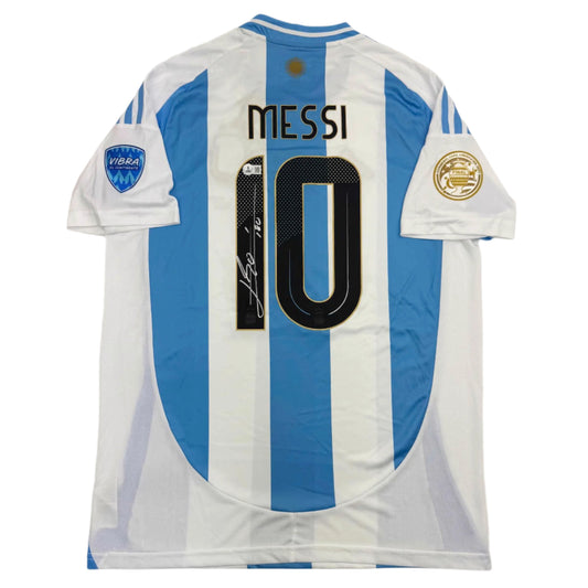 Autographed/Signed Lionel Leo Messi Argentina Blue/White Soccer Jersey Beckett BAS COA