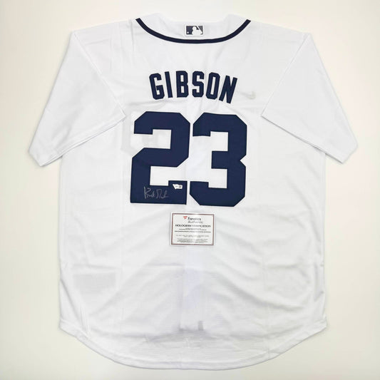 Autographed/Signed Kirk Gibson Detroit Tigers White Baseball Jersey Fanatics COA