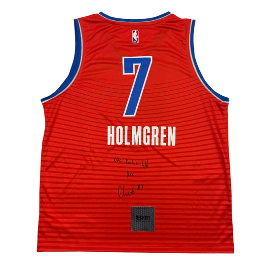 Autographed/Signed Chet Holmgren "OKC Rookie Blk Rec" Oklahoma City Thunder Orange Basketball Jersey Beckett BAS COA