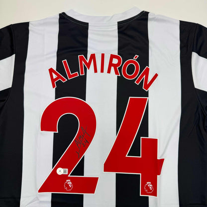 Autographed/Signed Miguel Almiron Newcastle United White/Black Soccer Jersey Beckett BAS COA