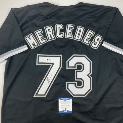 Autographed/Signed Yermin Mercedes Chicago Black Baseball Jersey Beckett BAS COA