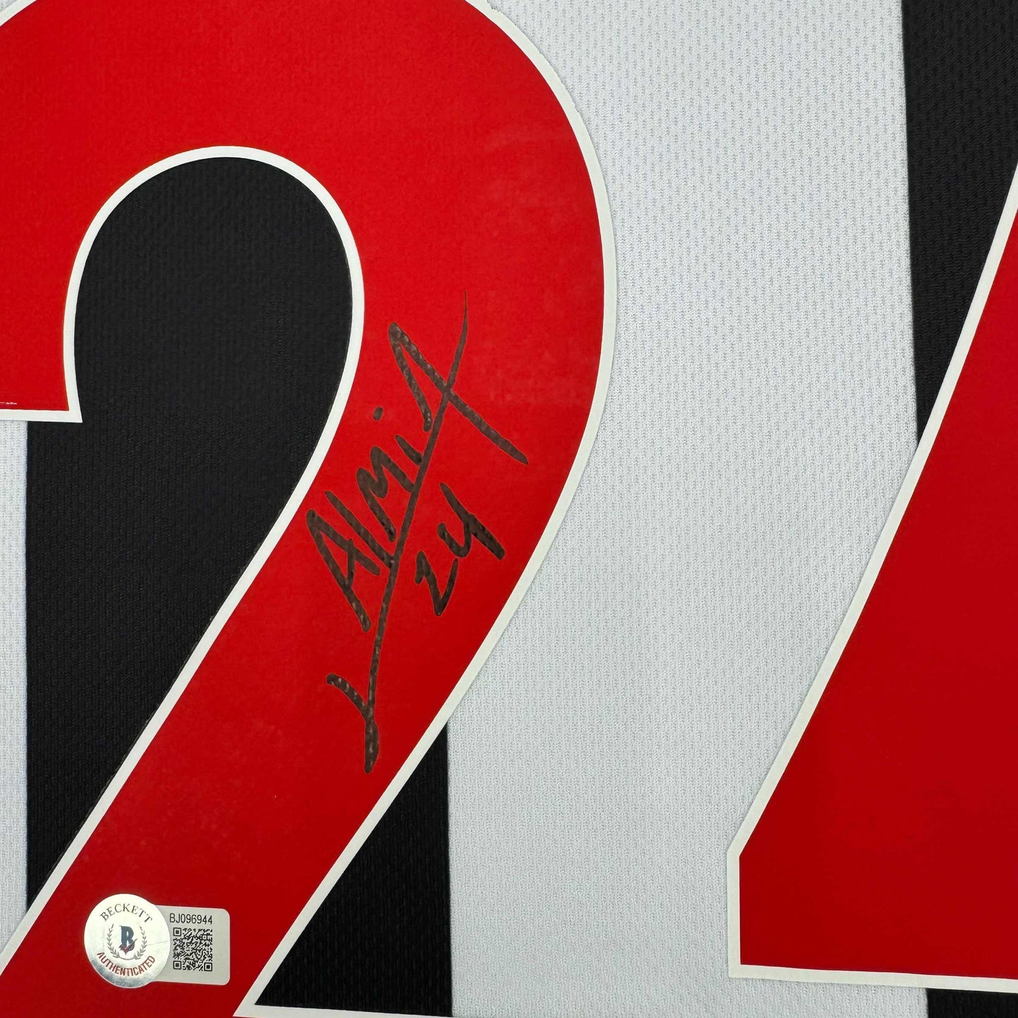 Framed Autographed/Signed Miguel Almiron 35x39 Newcastle United White/Black Soccer Jersey Beckett BAS COA