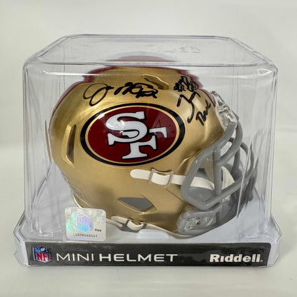 Autographed/Signed Joe Montana & Jerry Rice Dual San Francisco 49ers Football Mini Helmet Fanatics COA
