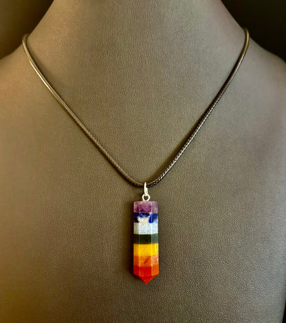 Chakra Crystal Necklace – 7-Layer Healing Pendant on Chain & Cord (1" Stone)