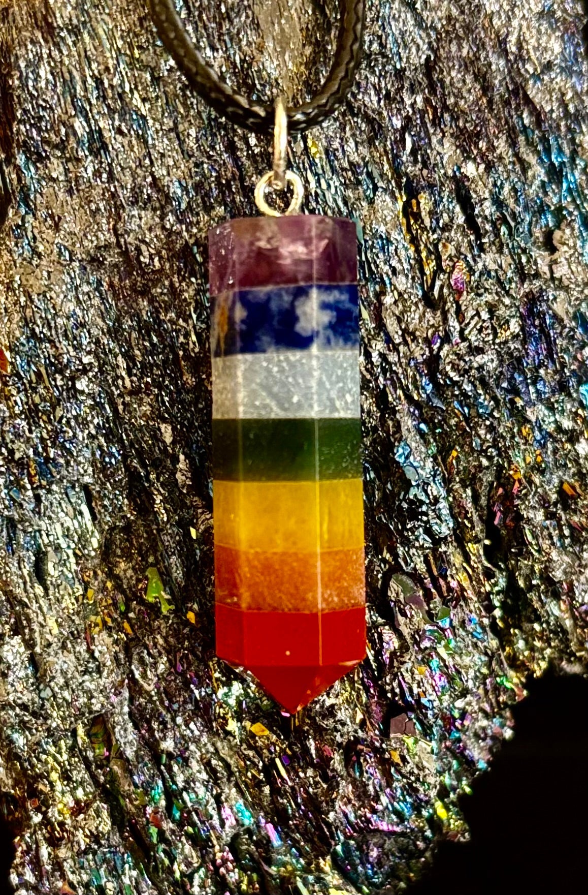 Chakra Crystal Necklace – 7-Layer Healing Pendant on Chain & Cord (1" Stone)