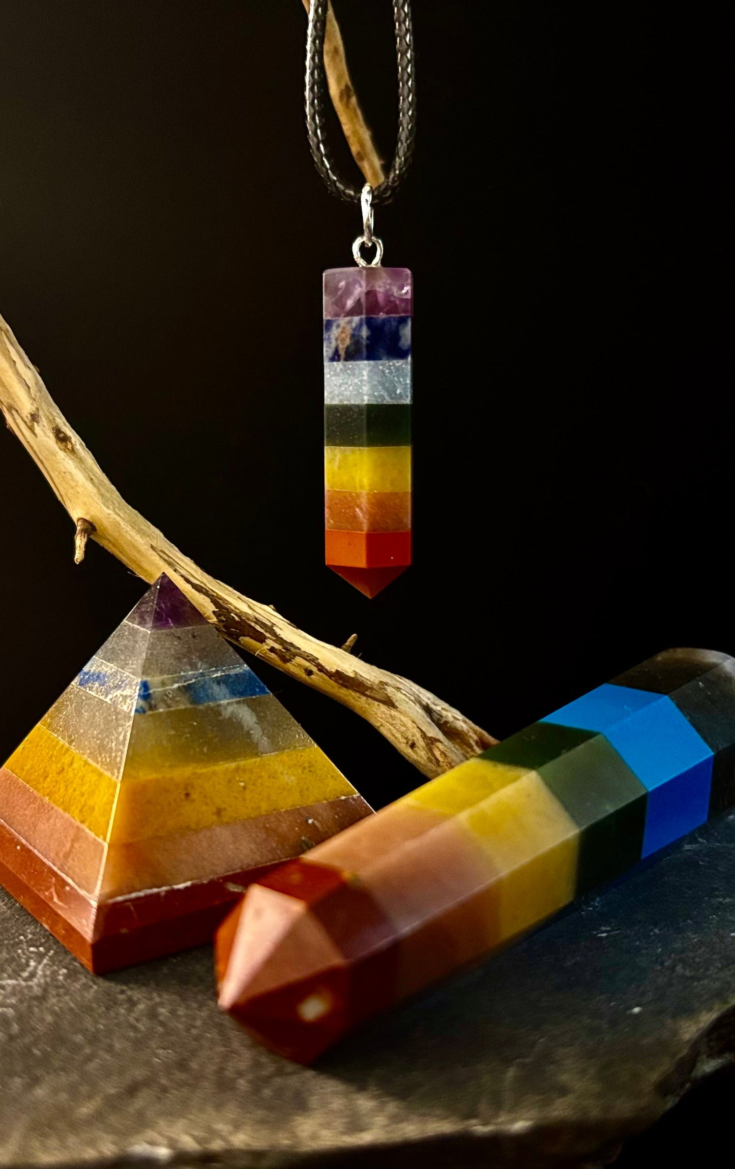 Chakra Crystal Necklace – 7-Layer Healing Pendant on Chain & Cord (1" Stone)