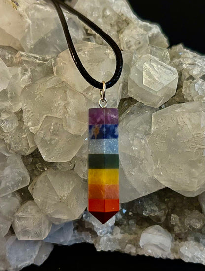 Chakra Crystal Necklace – 7-Layer Healing Pendant on Chain & Cord (1" Stone)