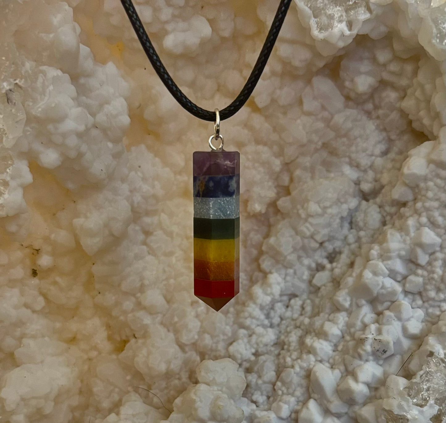 Chakra Crystal Necklace – 7-Layer Healing Pendant on Chain & Cord (1" Stone)