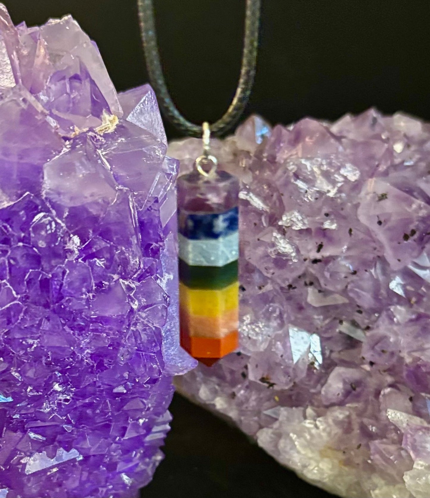 Chakra Crystal Necklace – 7-Layer Healing Pendant on Chain & Cord (1" Stone)