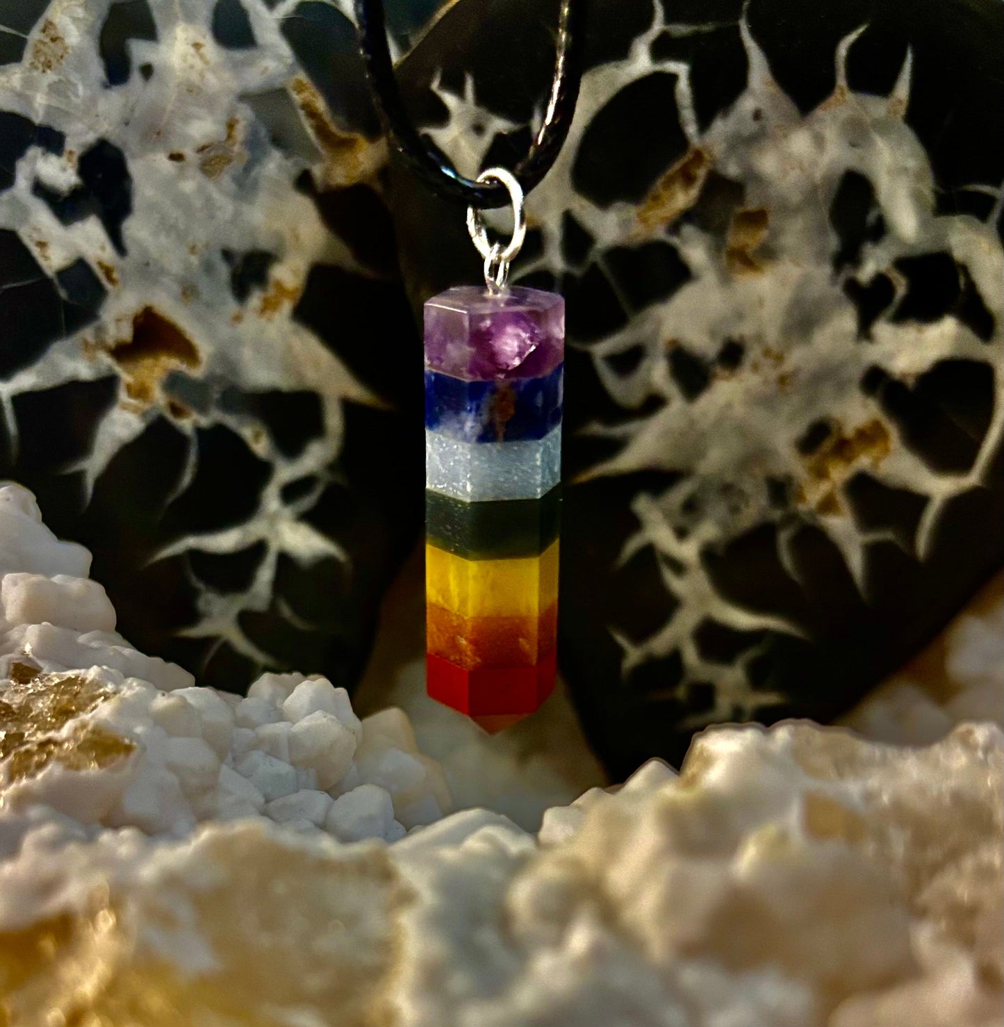 Chakra Crystal Necklace – 7-Layer Healing Pendant on Chain & Cord (1" Stone)