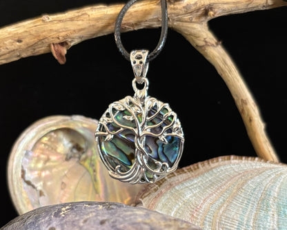 Tree of Life Abalone Pendant Necklace | 23” Rope Chain | Symbol of Growth, Strength & Harmony
