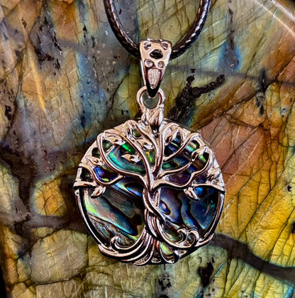 Tree of Life Abalone Pendant Necklace | 23” Rope Chain | Symbol of Growth, Strength & Harmony