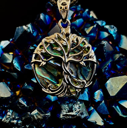Tree of Life Abalone Pendant Necklace | 23” Rope Chain | Symbol of Growth, Strength & Harmony