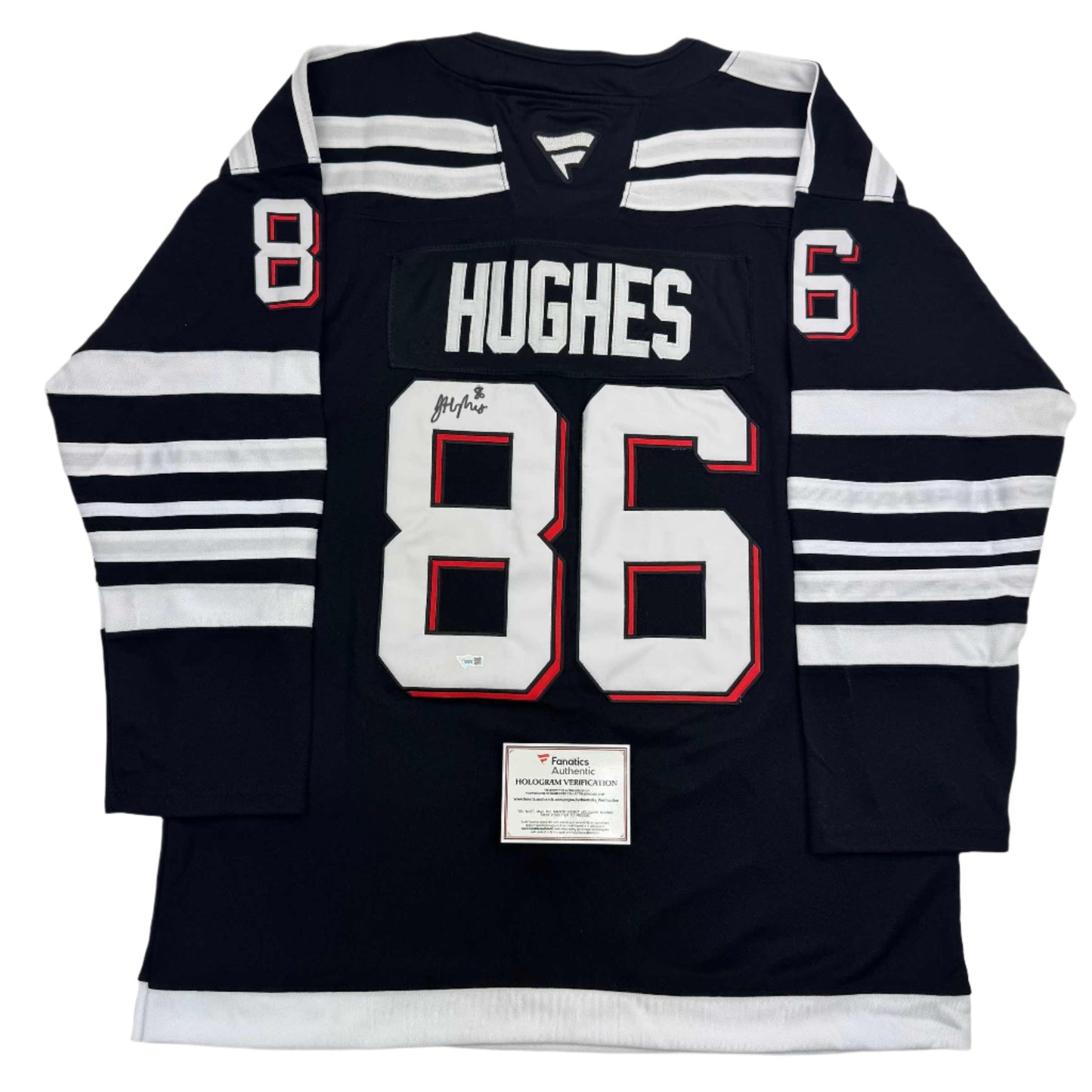 Autographed/Signed Jack Hughes New Jersey Devils Authentic Black Alternate Hockey Jersey Fanatics COA