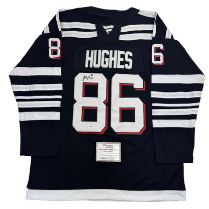 Autographed/Signed Jack Hughes New Jersey Devils Authentic Black Alternate Hockey Jersey Fanatics COA