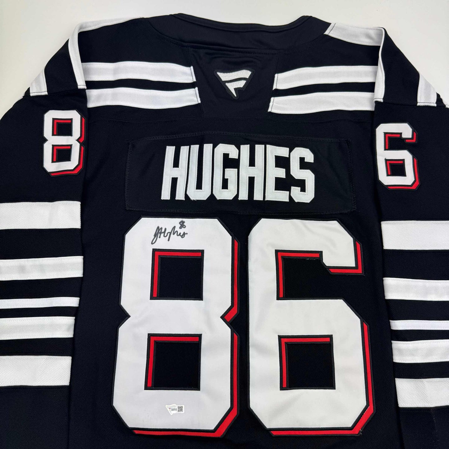 Autographed/Signed Jack Hughes New Jersey Devils Authentic Black Alternate Hockey Jersey Fanatics COA