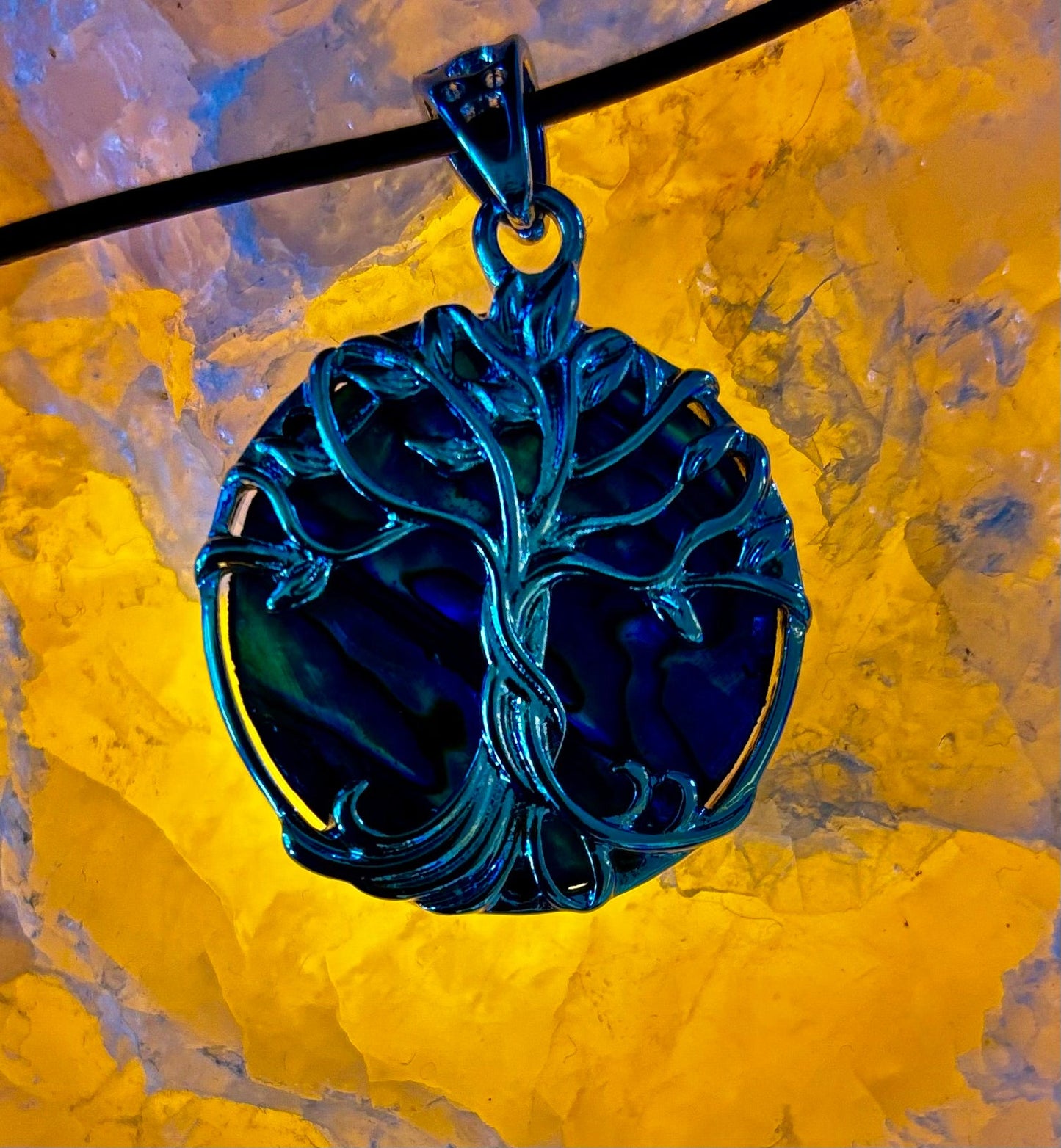 Tree of Life Abalone Pendant Necklace | 23” Rope Chain | Symbol of Growth, Strength & Harmony