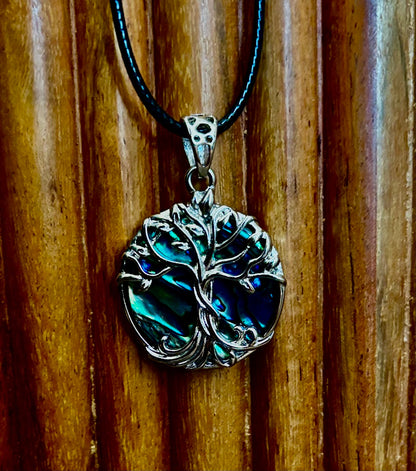 Tree of Life Abalone Pendant Necklace | 23” Rope Chain | Symbol of Growth, Strength & Harmony