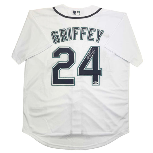 Autographed/Signed Ken Griffey Jr. Seattle White Baseball Jersey Beckett BAS COA