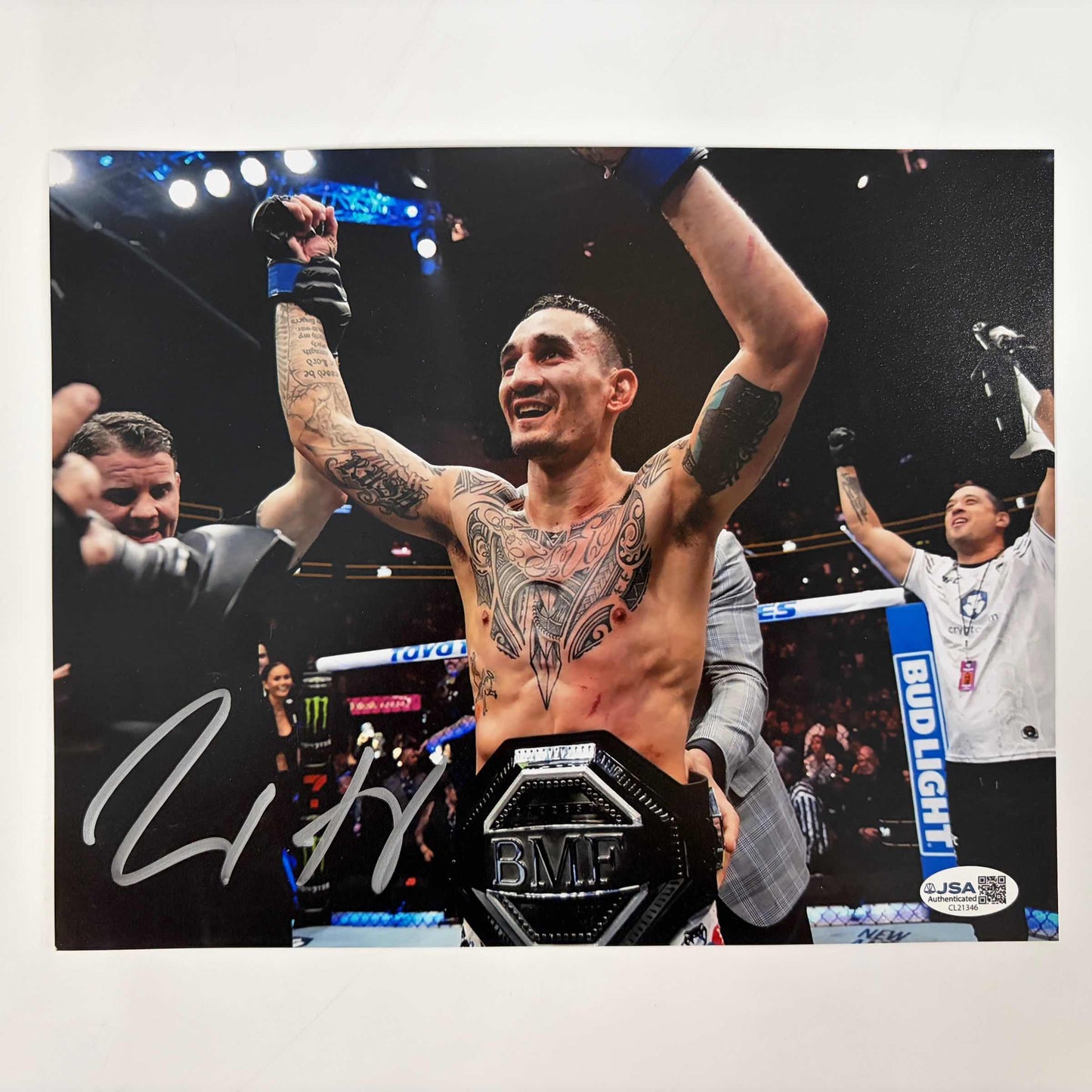 Autographed/Signed Max Holloway UFC MMA Black Fighting 8x10 Photo Beckett BAS COA
