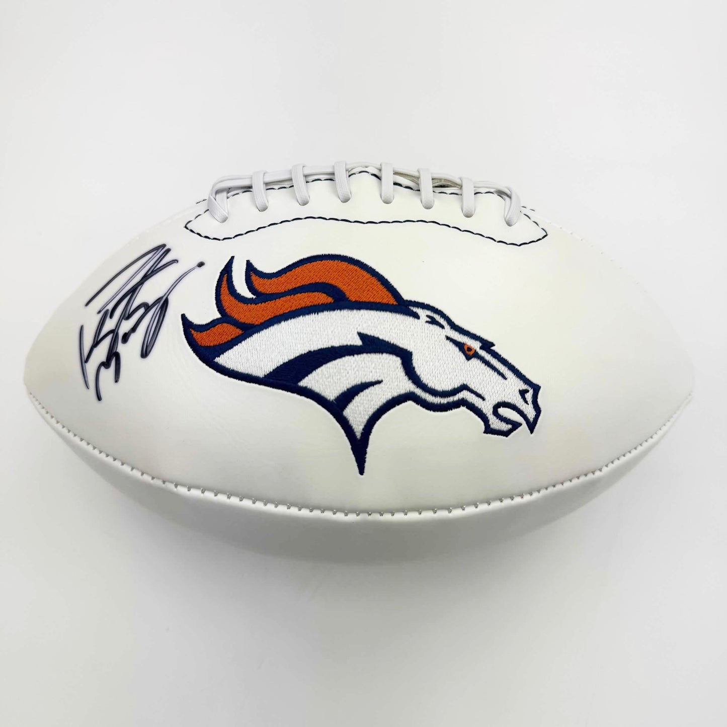 Autographed/Signed Peyton Manning Denver Broncos FS White Panel Logo Football Fanatics COA