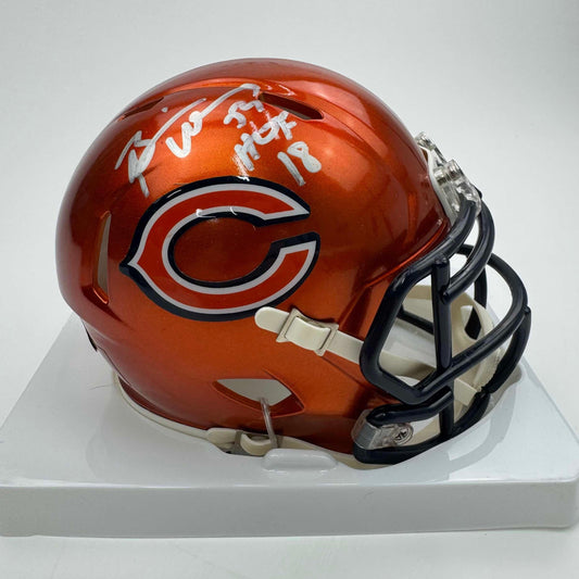 Autographed/Signed Brian Urlacher HOF 18 Chicago Bears Flash Mini Football Helmet Beckett BAS COA