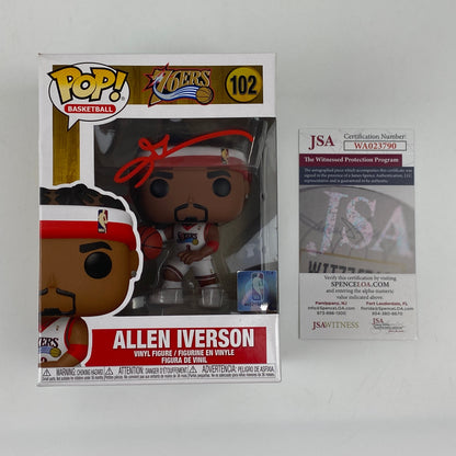 Autographed/Signed Allen Iverson Philadelphia 76ers Sixers Basketball Funko Pop #102 Figurine JSA COA